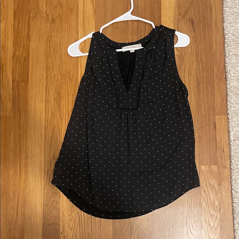 LOFT Black Sleeveless Blouse with White Dots